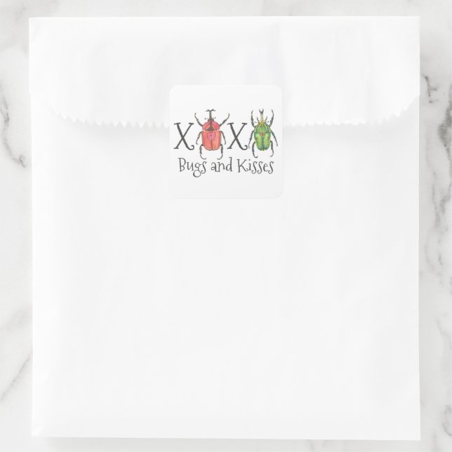Pegatina Cuadrada El día de San Valentín de fallos y besos de XOXO (Bolso)