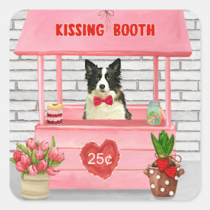 Pegatina Cuadrada El día de San Valentín de Perro Collie Fronterizo 