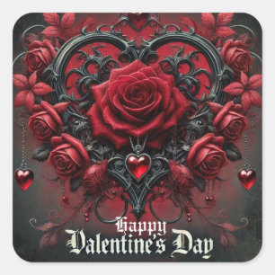 Pegatina Cuadrada El día de San Valentín de rosas rojas góticas