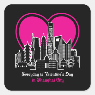 Pegatina Cuadrada El día de San Valentín en la ciudad de Shanghai