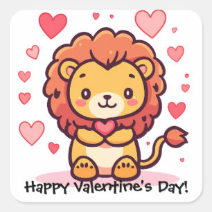 Pegatina Cuadrada El día de San Valentín León Personalizado