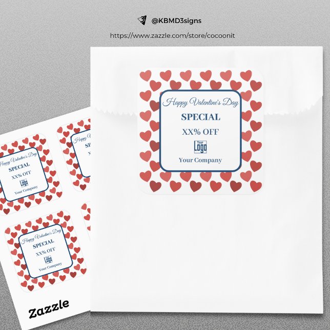 Pegatina Cuadrada El día de San Valentín moderno Artículo especial d (Modern Valentine's Day Special Blue Marketing Item Square Sticker)