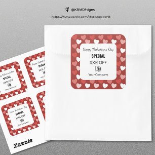 Pegatina Cuadrada El día de San Valentín moderno Especial rojo blanc