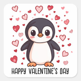 Pegatina Cuadrada El día de San Valentín Penguin