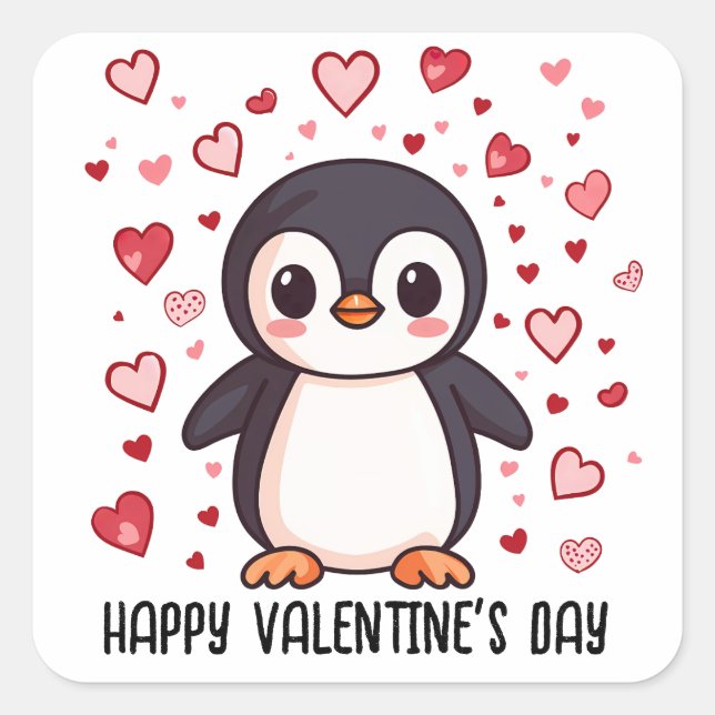 Pegatina Cuadrada El día de San Valentín Penguin (Anverso)