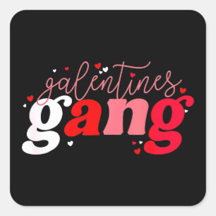 Pegatina Cuadrada El día de San Valentín Retro 2023 Galentines Gang