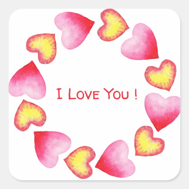 Pegatina Cuadrada El día de San Valentín romántico de corazón rojo (Anverso)