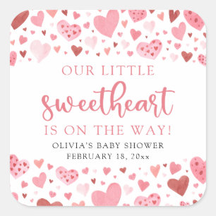Pegatina Cuadrada El día de San Valentín Rosa Pequeño Querido Baby S