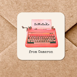 Pegatina Cuadrada El día de San Valentín SWAK Cute Retro Red Typewri