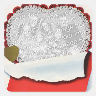 Pegatina Cuadrada El día de San Valentín Vintage Newlyweds Amor y ro