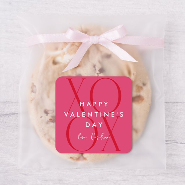 Pegatina Cuadrada El día de San Valentín XOXO Rosa-Moderno (Subido por el creador)