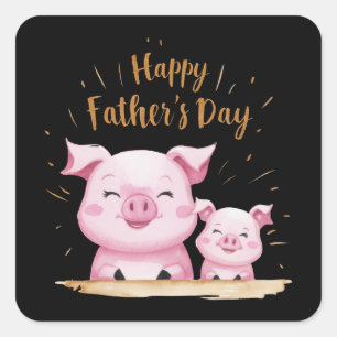 Pegatina Cuadrada El Día del Padre Feliz de Cerdo