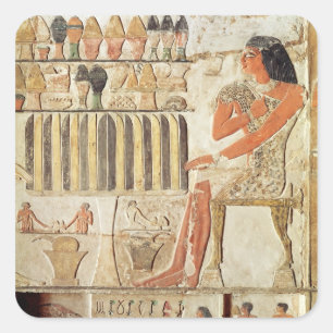 Pegatina Cuadrada El difunto delante de una mesa de comida