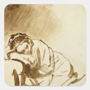 Pegatina Cuadrada El dormir c.1654 de la mujer joven