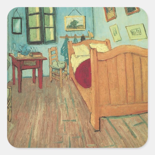 Pegatina Cuadrada El dormitorio de Vincent en Arlés (Anverso)