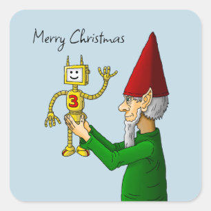 Pegatina Cuadrada El duende del taller de Santa Claus