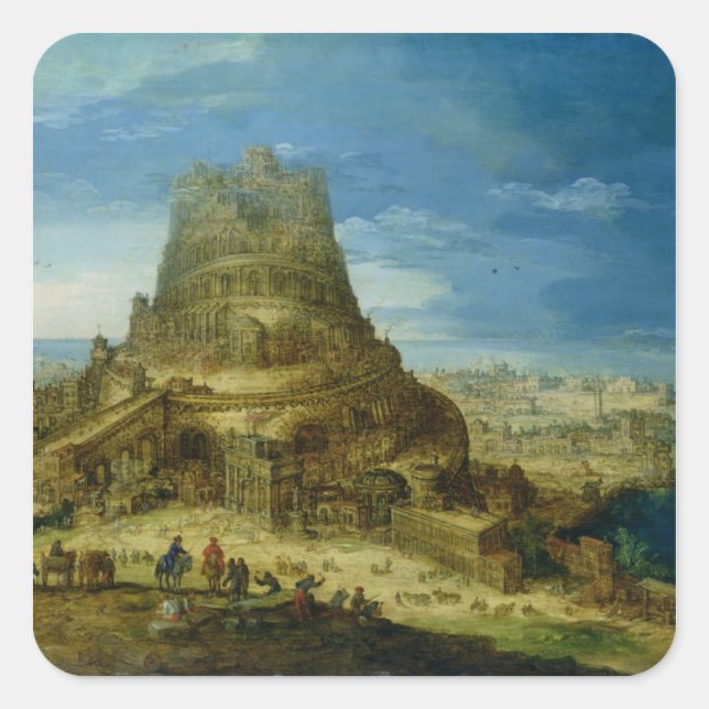 Pegatina Cuadrada El edificio de la Torre de Babel (Anverso)