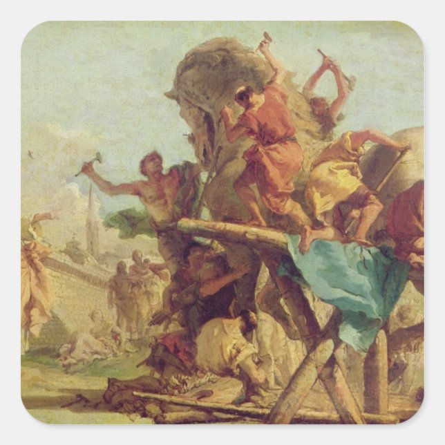 Pegatina Cuadrada El edificio del caballo de Troya, c.1760 (Anverso)