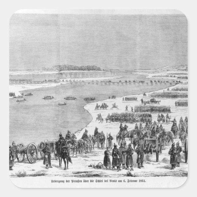 Pegatina Cuadrada El ejército prusiano cruzando el Shlei en Arnis (Anverso)