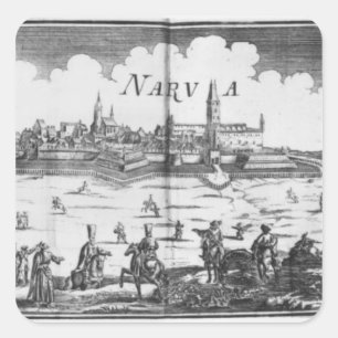 Pegatina Cuadrada El ejército ruso que sitia Narva en 1700