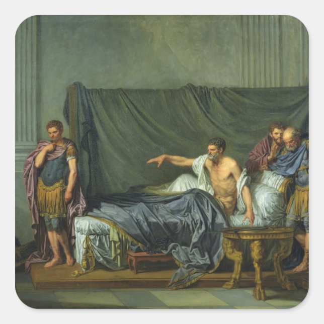 Pegatina Cuadrada El emperador Severo reprendiendo a su hijo (Anverso)