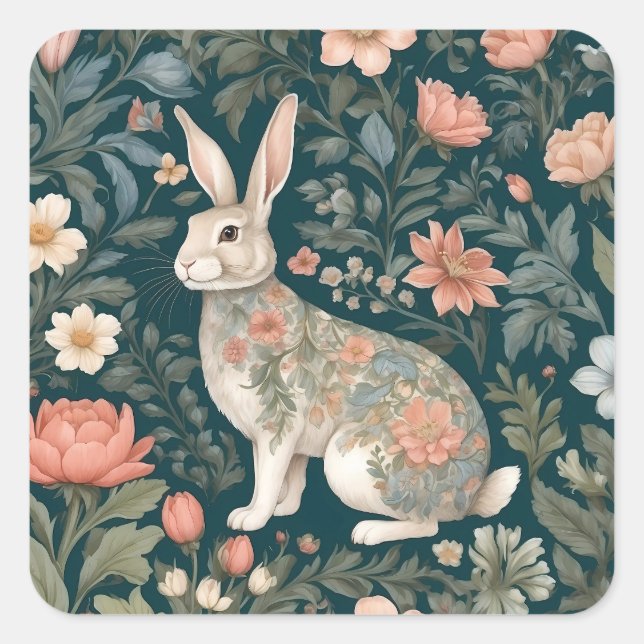 Pegatina Cuadrada El encantador conejo William Morris inspiró la flo (Anverso)
