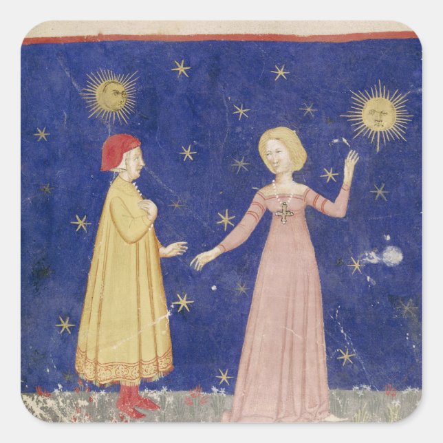 Pegatina Cuadrada El encuentro de Dante y Beatrice (Anverso)
