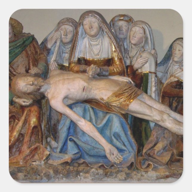 Pegatina Cuadrada El Entombment, 1490 (piedra pintada) (detalle) 2 (Anverso)