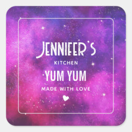 Pegatina Cuadrada El espacio rosa y púrpura y la cocina de imitación