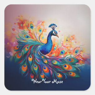 Pegatina Cuadrada El esplendor del pavo real