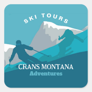 Pegatina Cuadrada El esquí alpino en Montana Adventures Personalizad