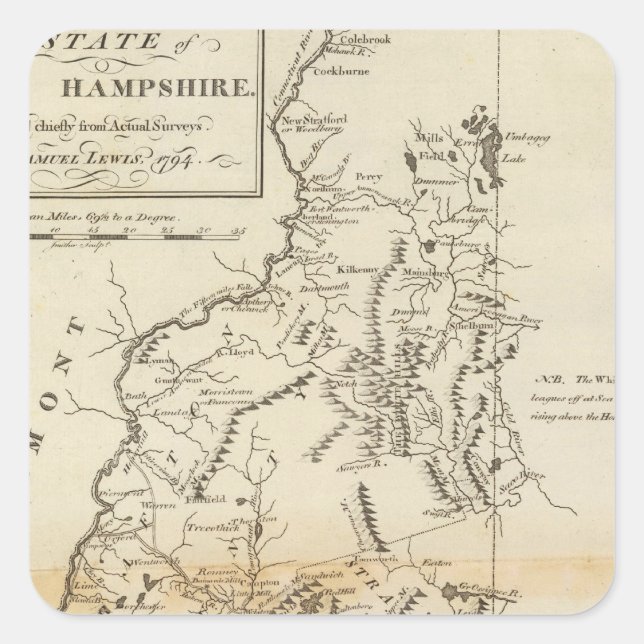 Pegatina Cuadrada El estado de New Hampshire (Anverso)