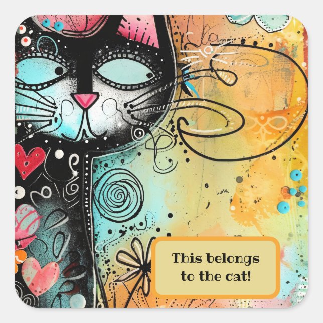 Pegatina Cuadrada El estilo moderno de un gato divertido (Anverso)