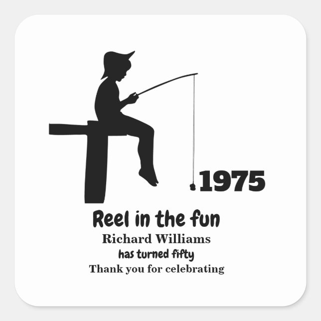 Pegatina Cuadrada El estilo moderno en el pescador divertido cumplea (Anverso)