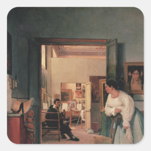Pegatina Cuadrada El estudio de Ingres en Roma