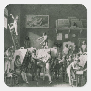 Pegatina Cuadrada El estudio de Jacques Louis David