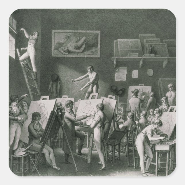 Pegatina Cuadrada El estudio de Jacques Louis David (Anverso)