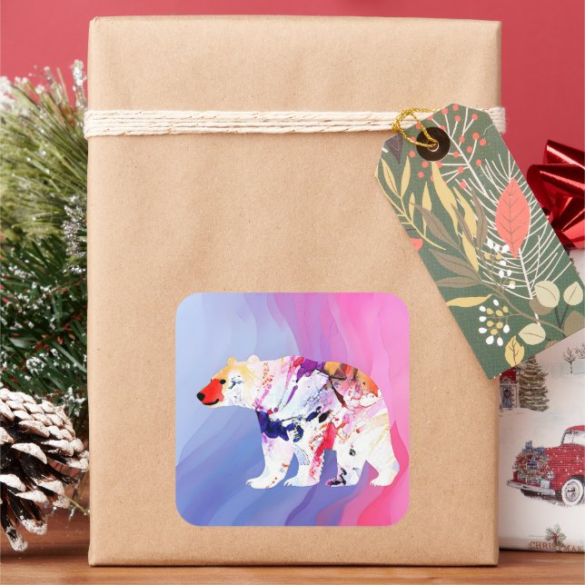 Pegatina Cuadrada El Explorador Ártico Pastel en Acuarela (Vacaciones)