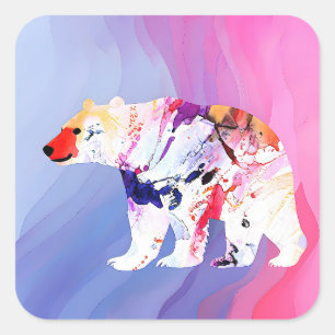 Pegatina Cuadrada El Explorador Ártico Pastel en Acuarela