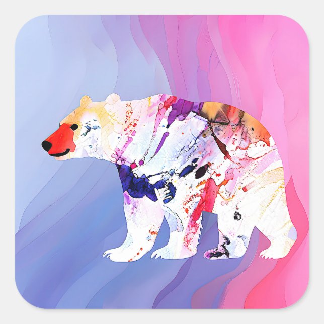 Pegatina Cuadrada El Explorador Ártico Pastel en Acuarela (Anverso)