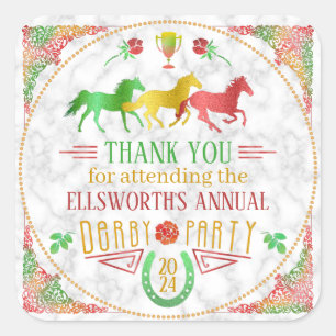 Pegatina Cuadrada El fiesta del día de Derby de la carrera de