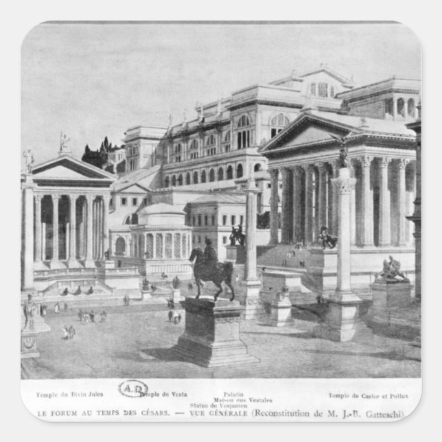 Pegatina Cuadrada El Foro Romano de la Antigüedad (Anverso)