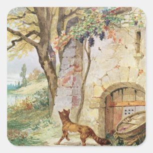 Pegatina Cuadrada El Fox y las uvas, ilustracion para