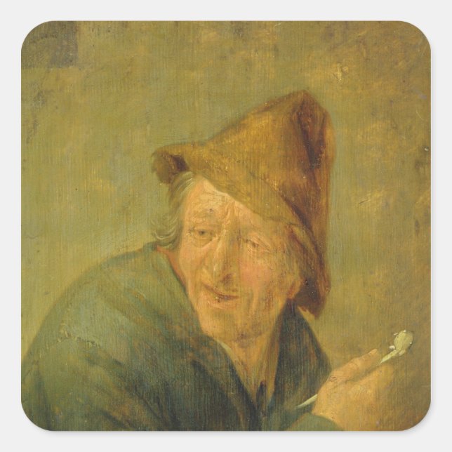 Pegatina Cuadrada El fumador, 1640 (Anverso)