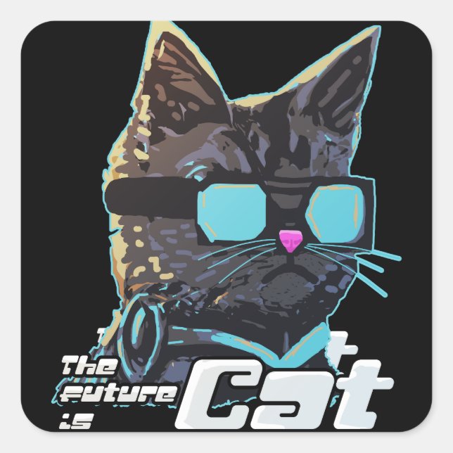 Pegatina Cuadrada El futuro es gato (Anverso)