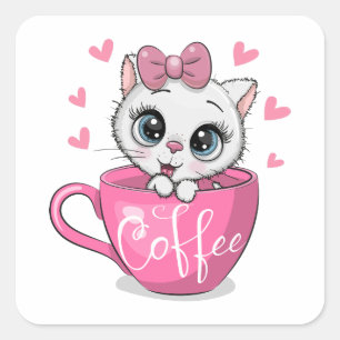 Pegatina Cuadrada El gatito personalizado está sentado en una taza d