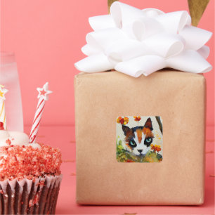 Pegatina Cuadrada El gato calico en el jardín