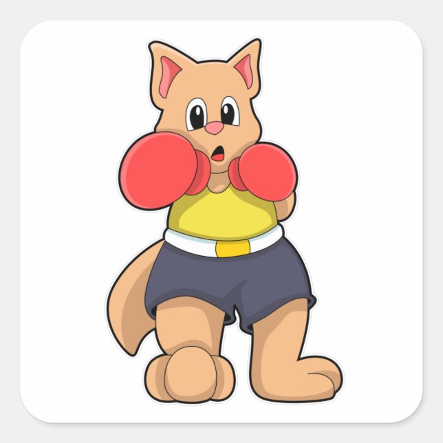 Pegatina Cuadrada El gato como boxeador en boxeo (Anverso)