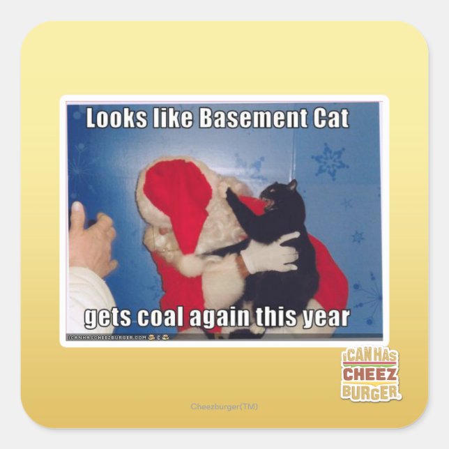 Pegatina Cuadrada El gato del sótano obtiene carbón (Anverso)