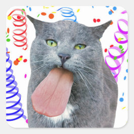 Pegatina Cuadrada ¿El Gato fiesta Tiene Su Lengua?